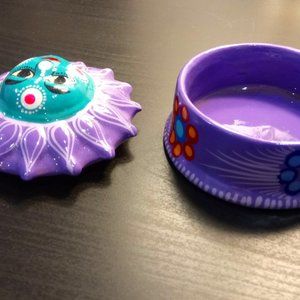 Purple Flower Trinket Dish with Lid